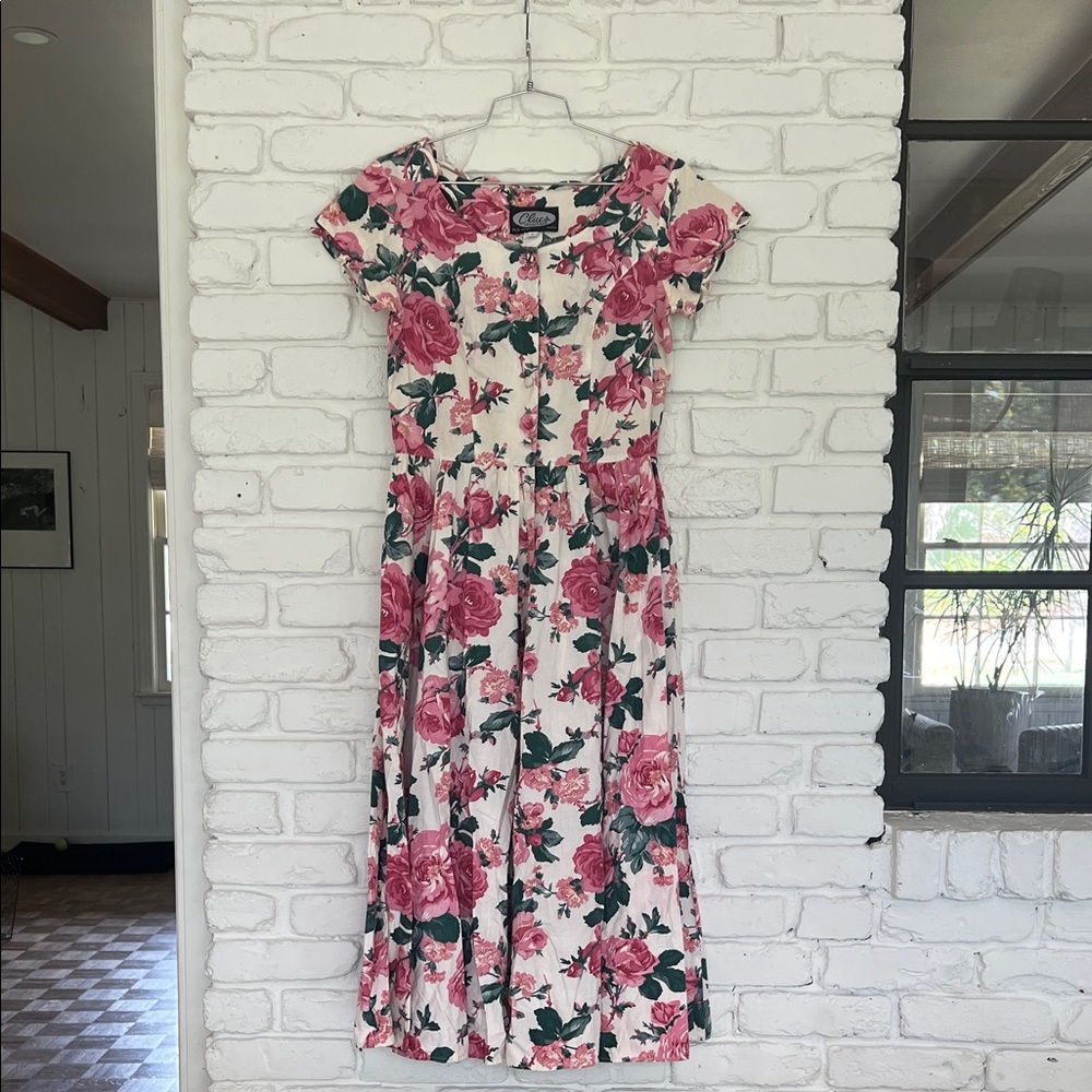 VINTAGE 80s Clue’s Collection Cottage Core Floral Dress with Scalloped Detail, 8